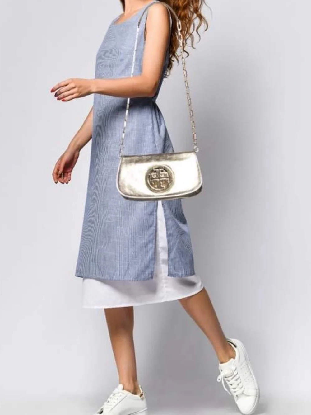 Tory Burch Gold Metallic Leather Clutch & Crossbody Bag